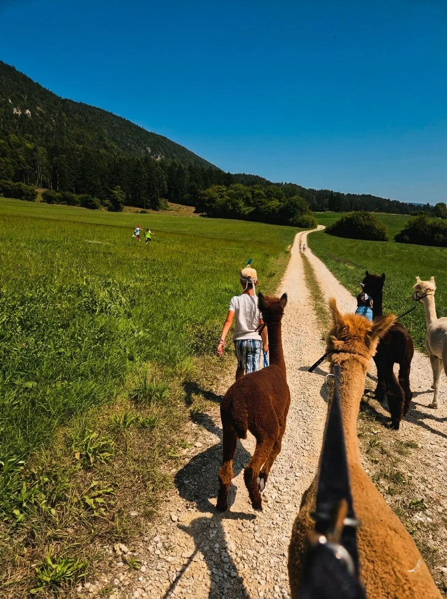 Balade avec un alpaga dans le Jura Bernois